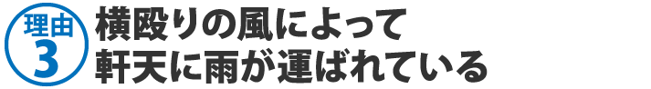 理由3横殴りの風によって軒天に雨が運ばれている