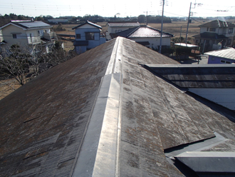 棟板金が飛散した屋根