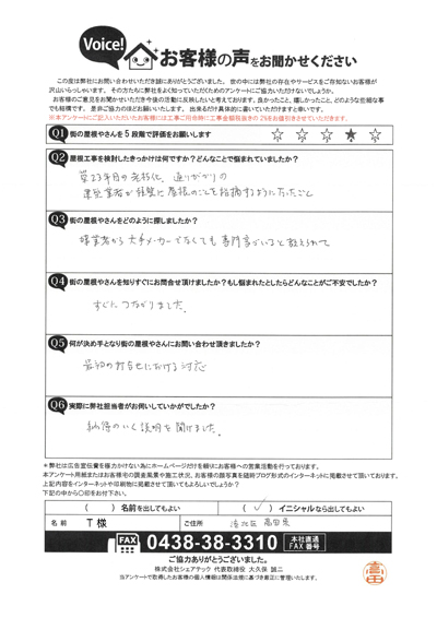 お客様の声スキャン画像