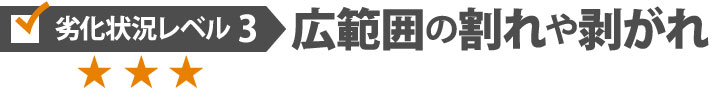 広範囲の割れや剥がれ