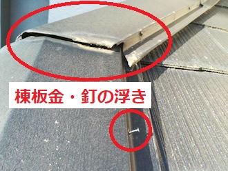 棟板金・釘浮き、シーリング劣化