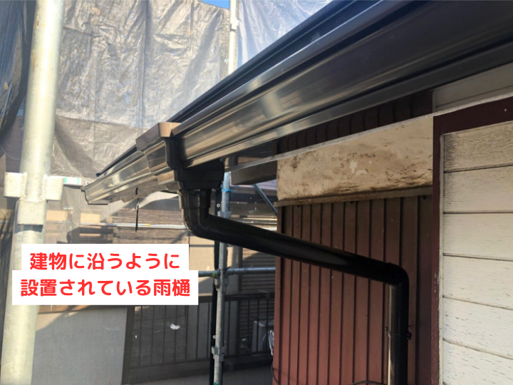 建物に沿うように設置されている軒樋(雨樋)