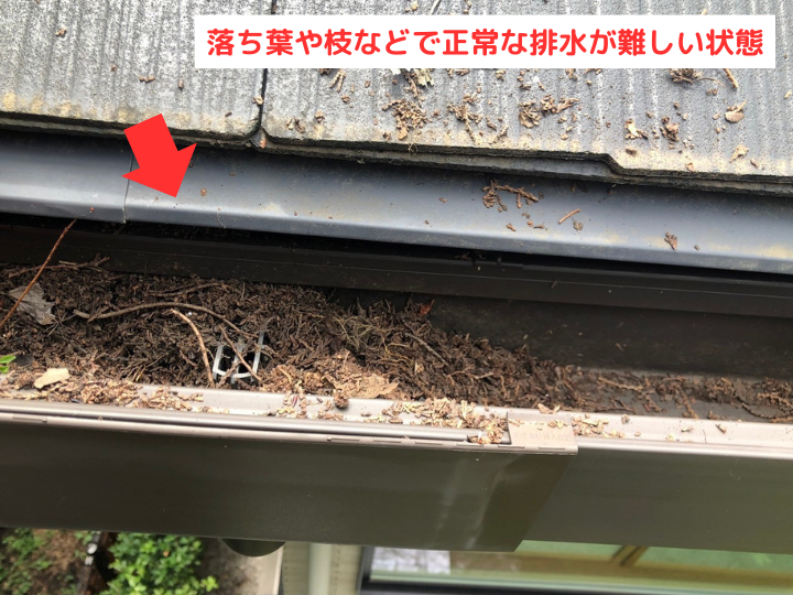 落ち葉が溜まっている軒樋