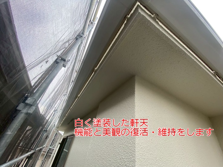 白く塗装した軒天