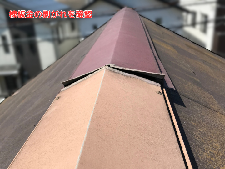 棟板金の剥がれを確認