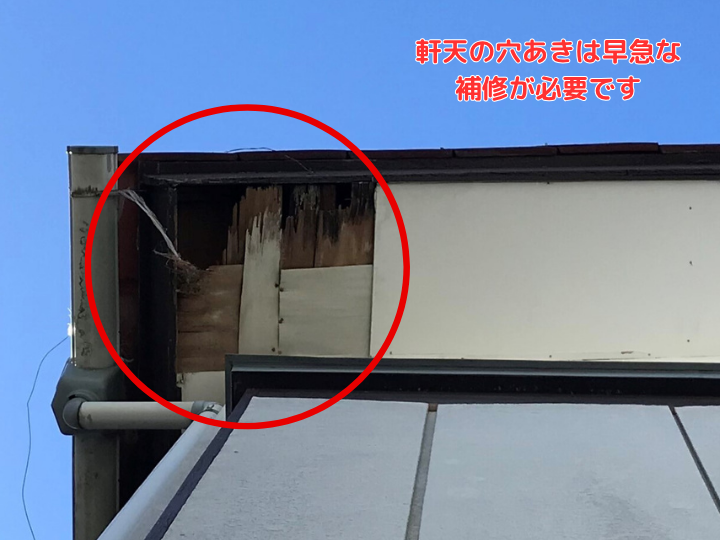 軒樋（横樋）に変形や穴あきが発生 (2)