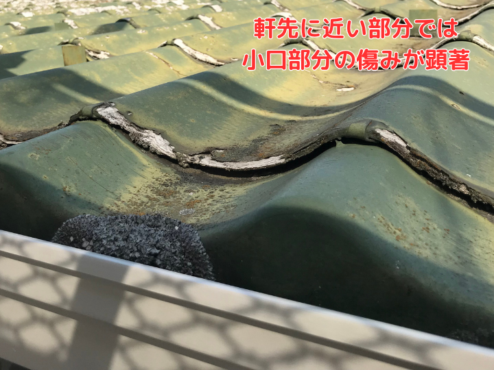 軒先に近い部分では 小口部分の傷みが顕著