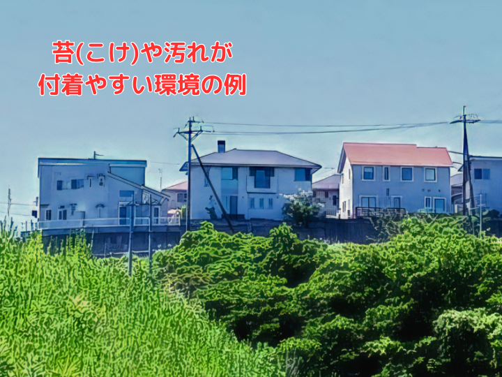 苔(こけ)や汚れが 付着やすい環境の例