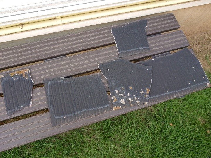 庭に落ちていた屋根材の破片