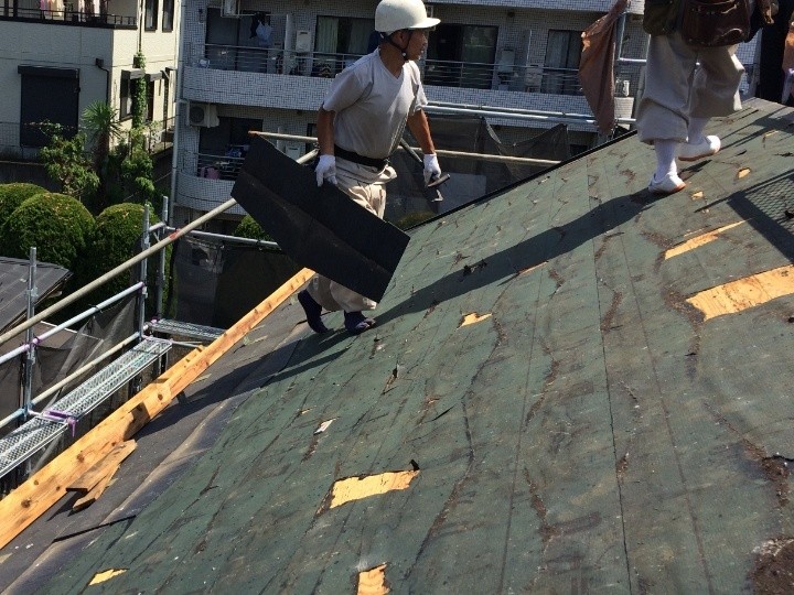 防水紙の露出と雨漏り箇所の確認