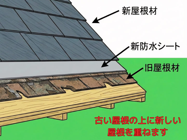 古い屋根の上に新しい 屋根を重ねます