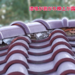漆喰が剥がれ棟土が露出