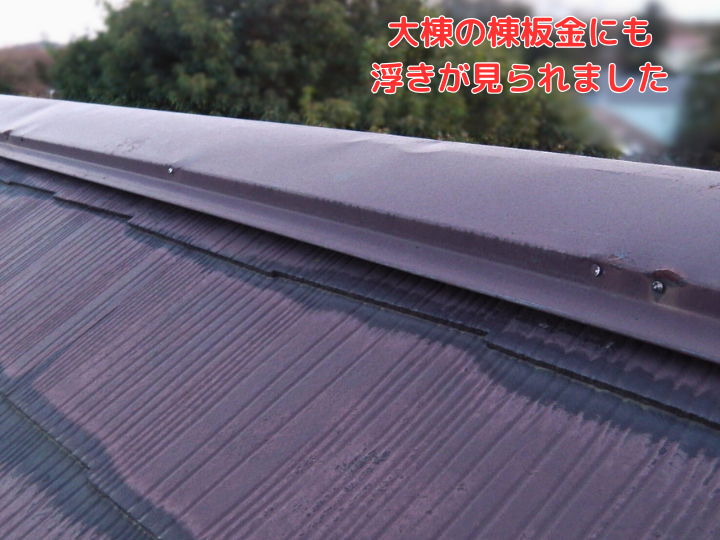 大棟の棟板金にも 浮きが見られました