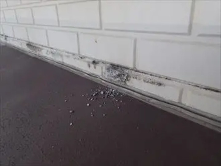 庇（ひさし）の取り合い部分は触ると崩れてしまうほど劣化した状態