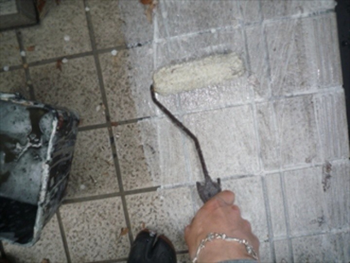 床（タイル）にバイオ洗浄剤「クリーナースーパー」を塗布