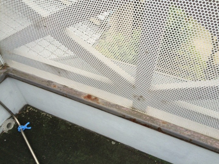 3階ベランダの手すり腰壁部分に錆が発生