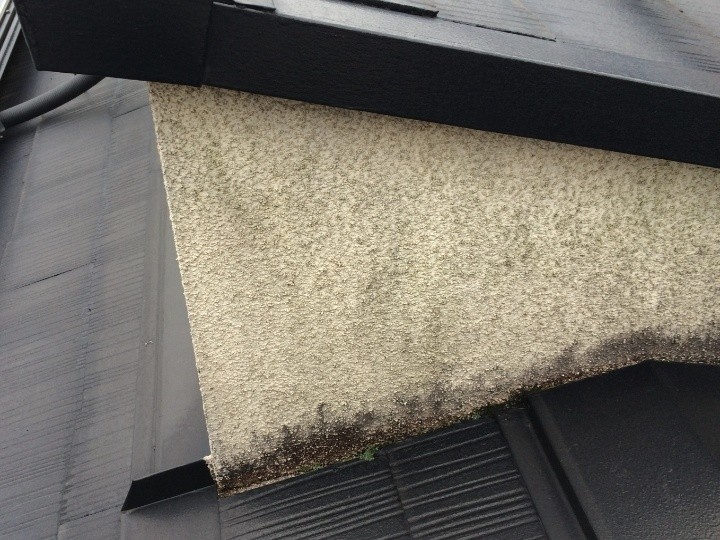 屋根材の形状に沿って汚れが付着している状況