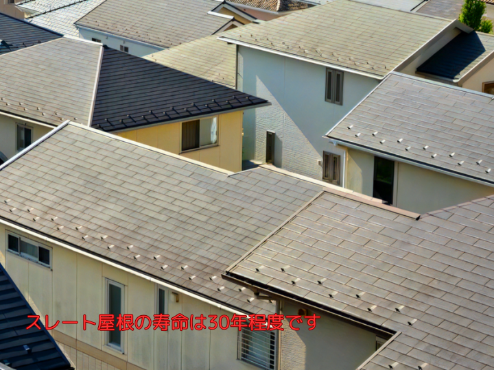 スレート屋根の寿命は30年程度です