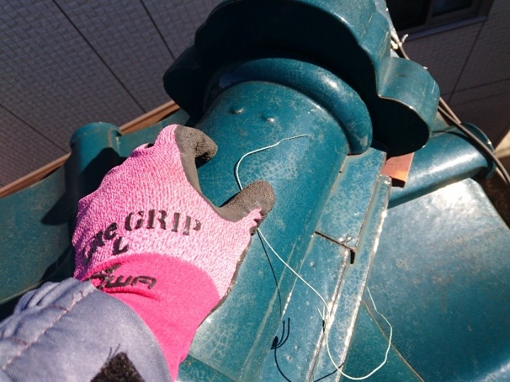 鬼瓦まわりの固定状態