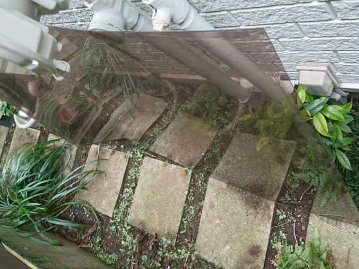 飛散したポリカパネルの回収