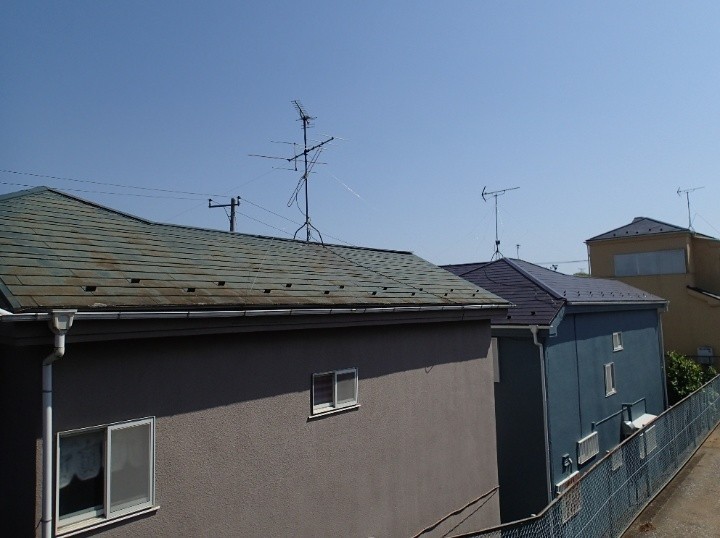 屋根全体の退色と汚れの確認