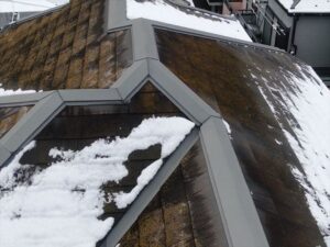 屋根に登れないと判断したため、ドローンによる調査へ切り替えました