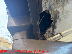 軒天も穴が空いてしまっておりました