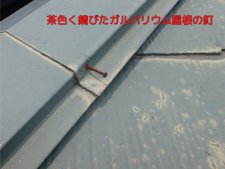 茶色く錆びたガルバリウム屋根の釘