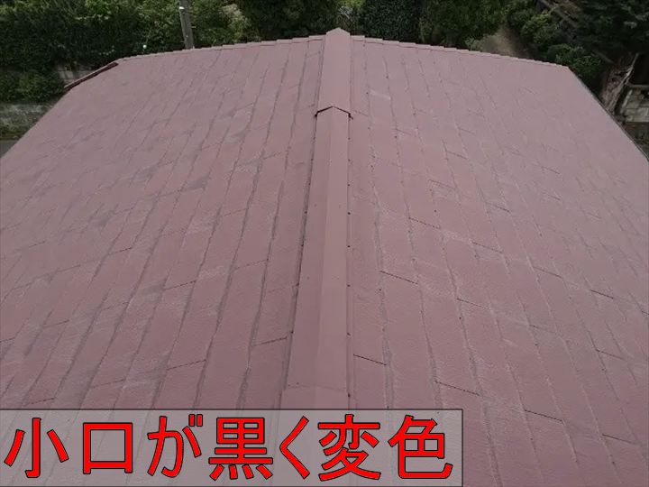 屋根全体と小口の黒ずみ