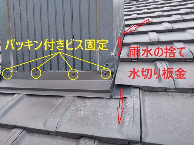 煙突の雨仕舞板金施工