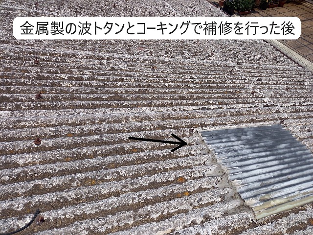 波トタンとコーキングで補強した後