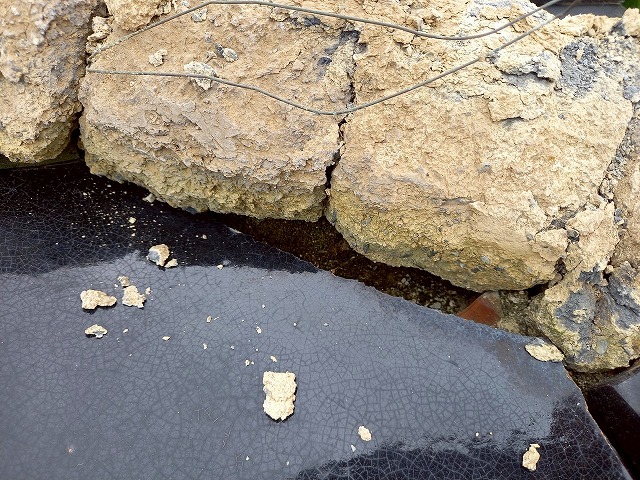 棟瓦の土台部分にひび割れや欠けなどの劣化状況を確認