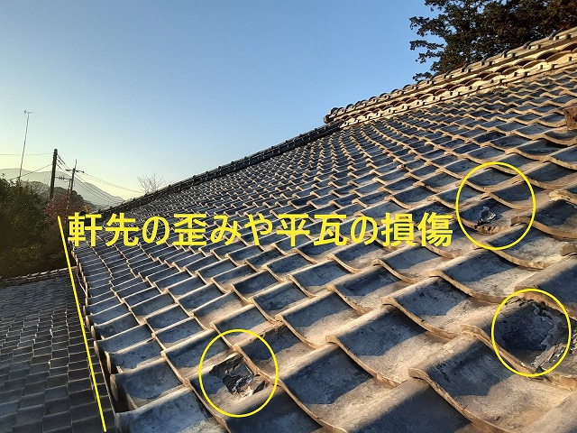 土瓦屋根平面の損傷状態
