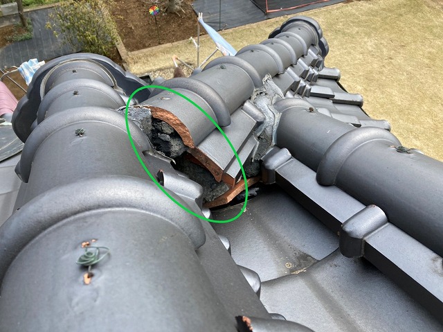 棟の緩衝箇所 漆喰剝がれ