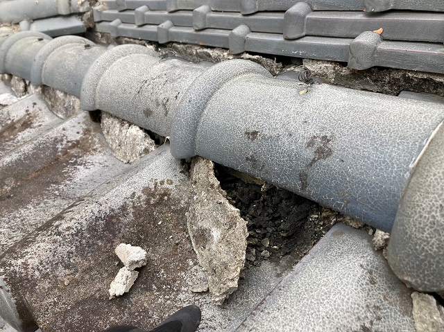 風切丸漆喰の剥がれ