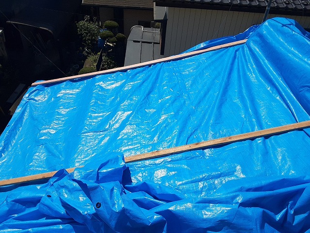 横にずれながらブルーシート養生