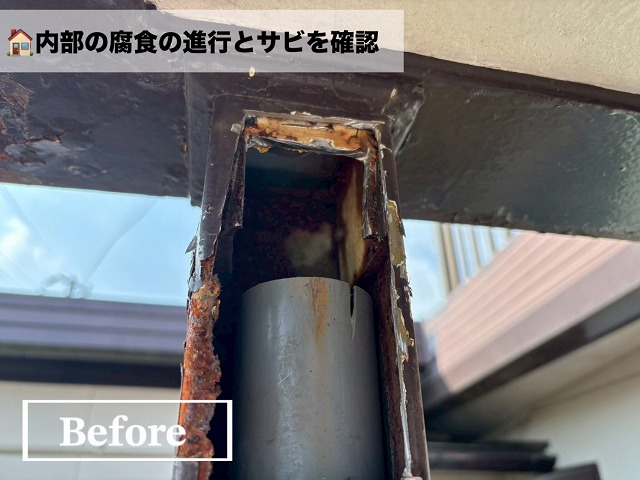  亘理郡-玄関庇の柱修理工事前