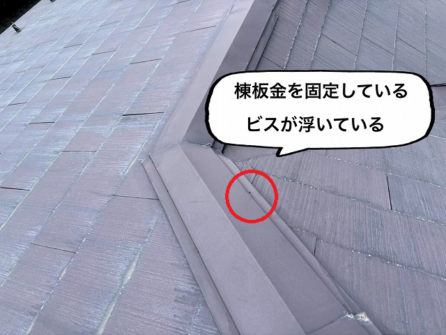 仙台市泉区 棟板金を固定しているビスが浮いている