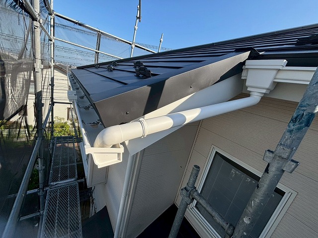 名取市 雨樋交換工事 軒曲がり 集水器設置