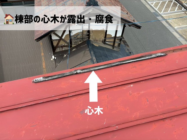  大崎市-瓦棒屋根-現地調査-心木の腐食