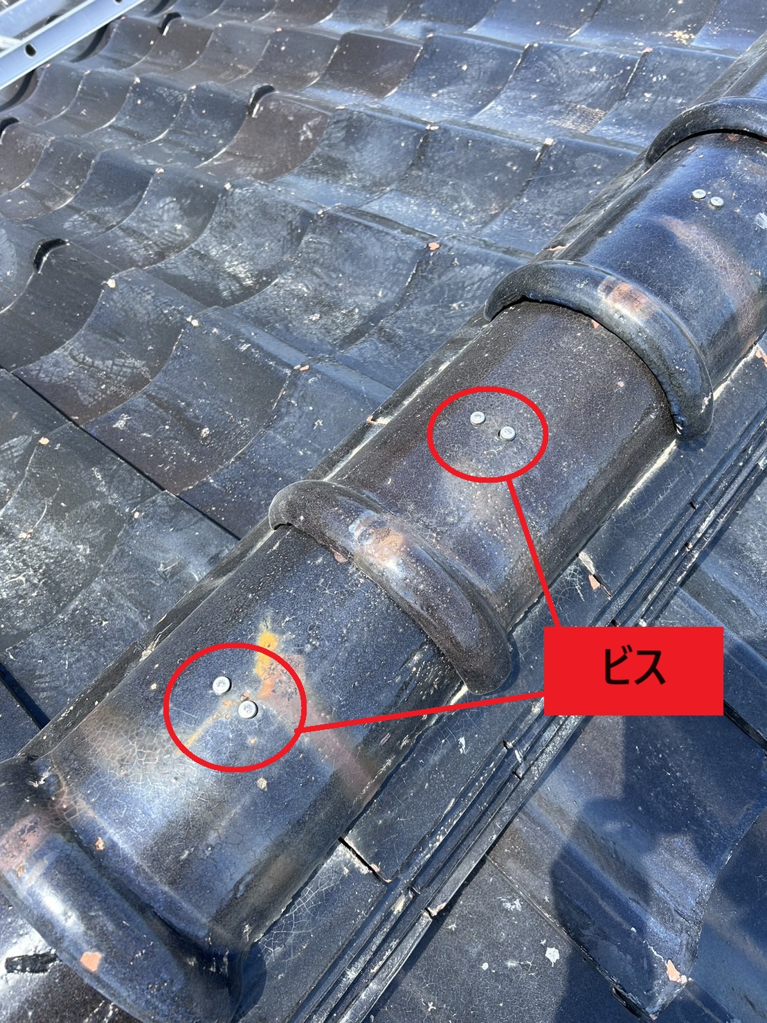 積み直し工事冠瓦をビスで固定