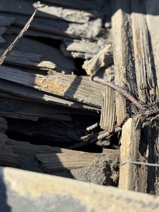 屋根の木下地に穴があいていました