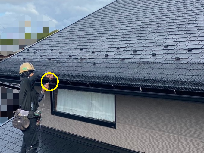 雪止めネットを固定