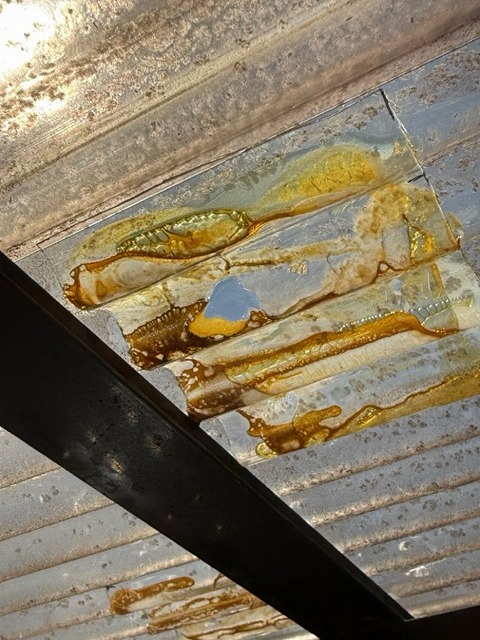 雹被害　ベランダ屋根　アクリル製波板　穴