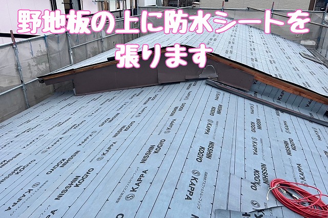 野地板の上に防水シートを張ります