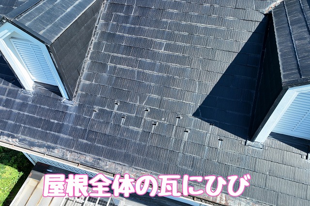 多治見市皐ヶ丘　瓦にひび