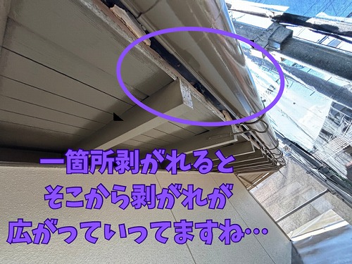 美濃加茂市加茂野町にて雨樋を外さずに漆喰補修を行った様子