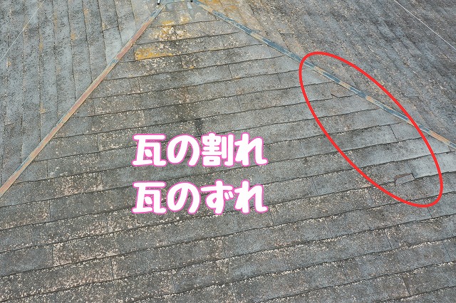 可児市愛岐ケ丘　瓦のずれ・割れ