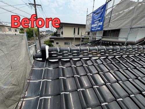 可児市緑ヶ丘にて棟の積み直し前の様子