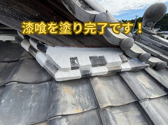 多治見市入母屋屋根・妻側破風部の崩れた部分の仕上がり後の様子